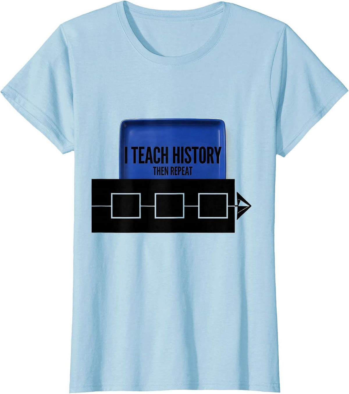 I Teach History, Then Repeat Funny History Teacher Back T-Shirt - Baby Blue