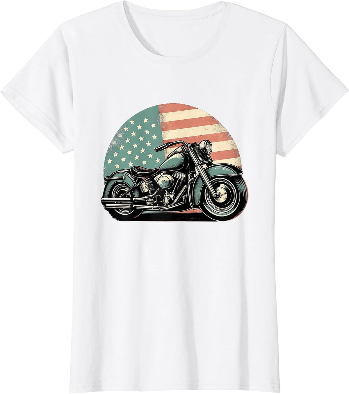 Motorcycle US American Flag Biker Motorbike Patriotic T-Shirt - White