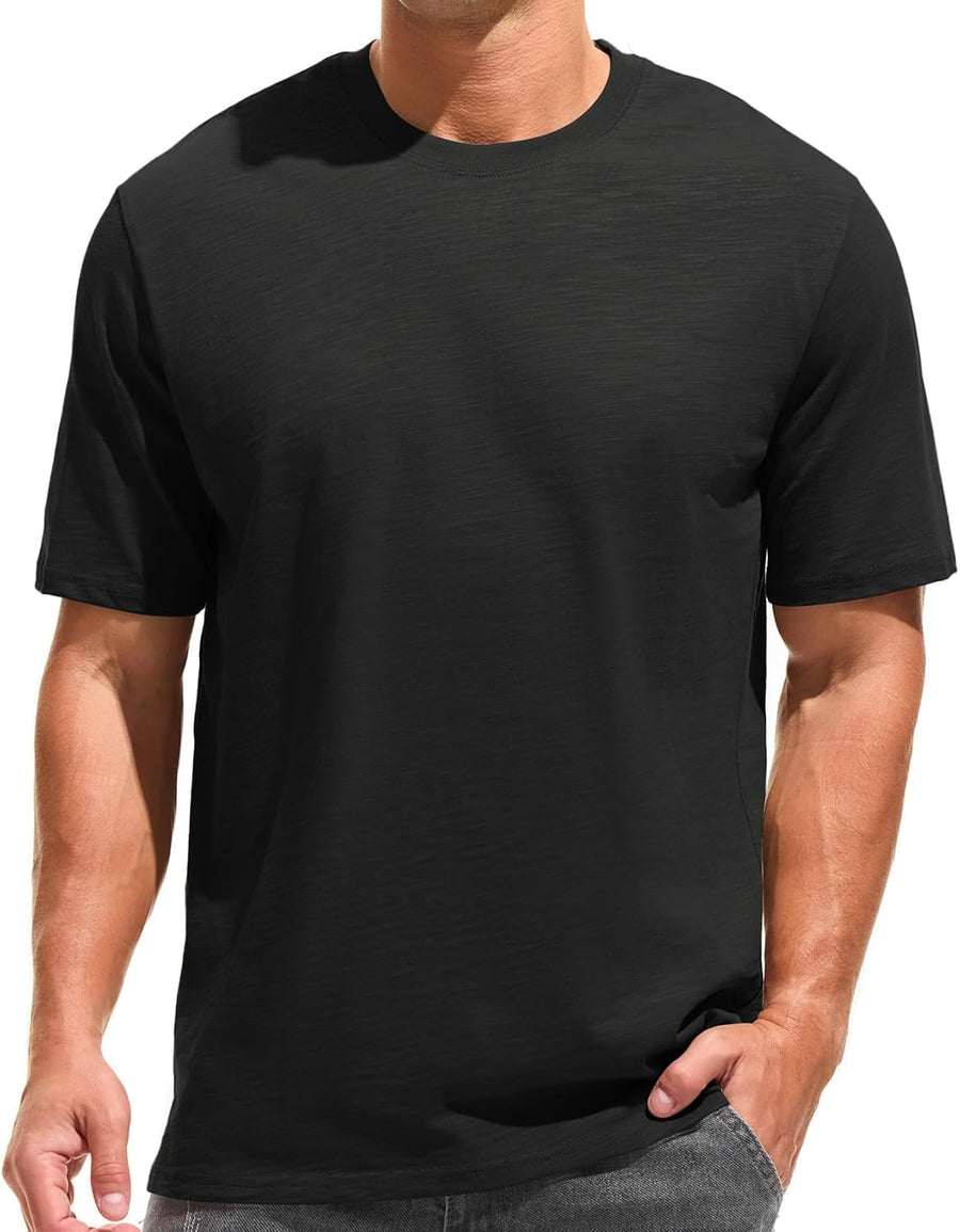 KLIEGOU Men's 100 Cotton Loose Fit Thick T-Shirt Heavy Weight Crewneck Tees for Men - Black