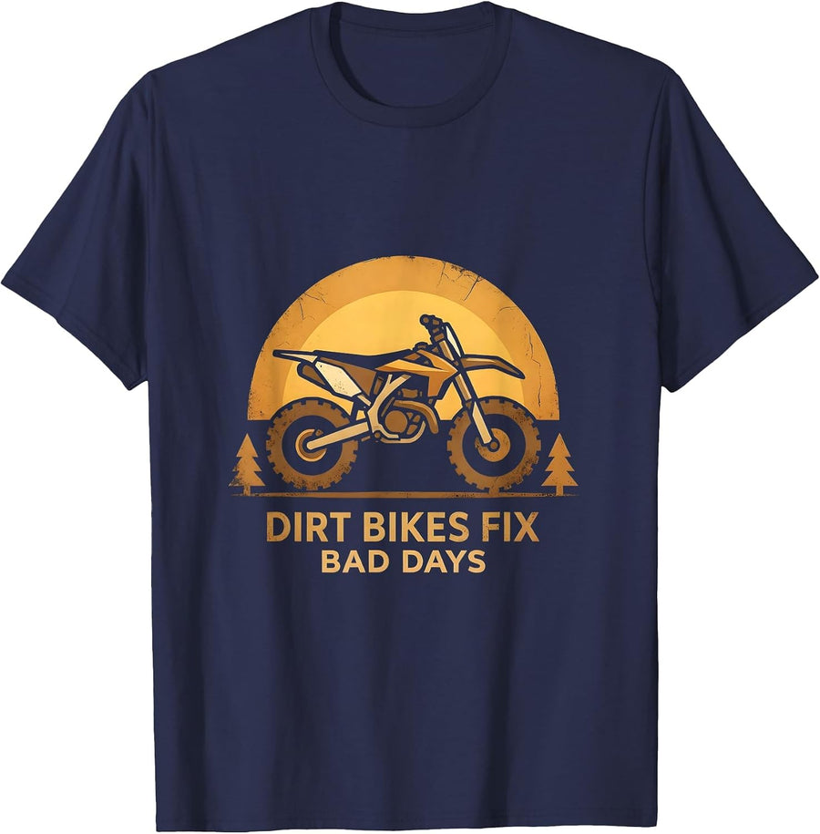 Dirt Bikes Fix Bad Days Motocross Rider Design T-Shirt - Navy Blue
