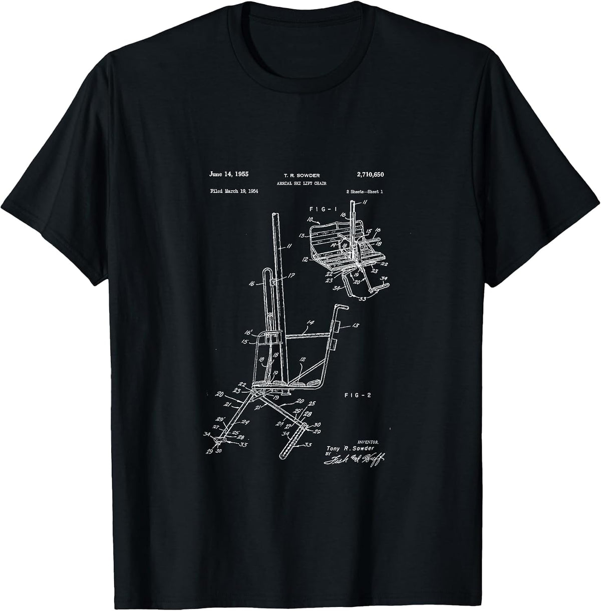 Schematic of Ski Lift Chair T-Shirt - Black