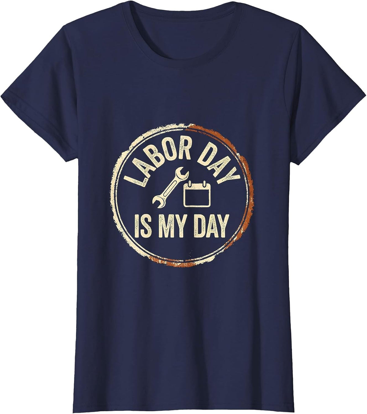 Women's Labor Day Is My Day Rubber Stamp Blue Collar Worker Humor T-Shirt - Navy Blue