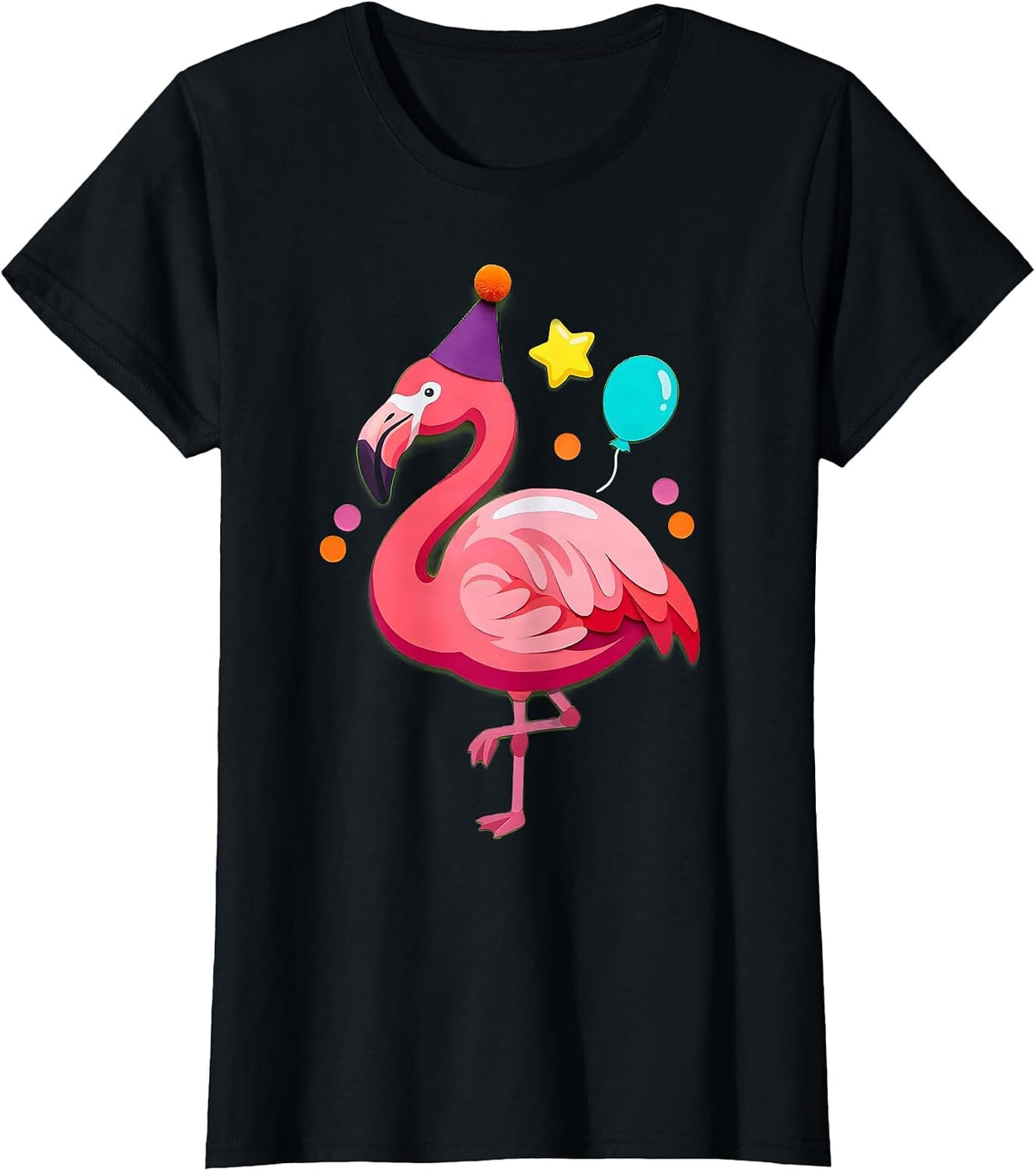 Women's Flamingo Birthday Party Hat Girls Birthday T-Shirt - Black