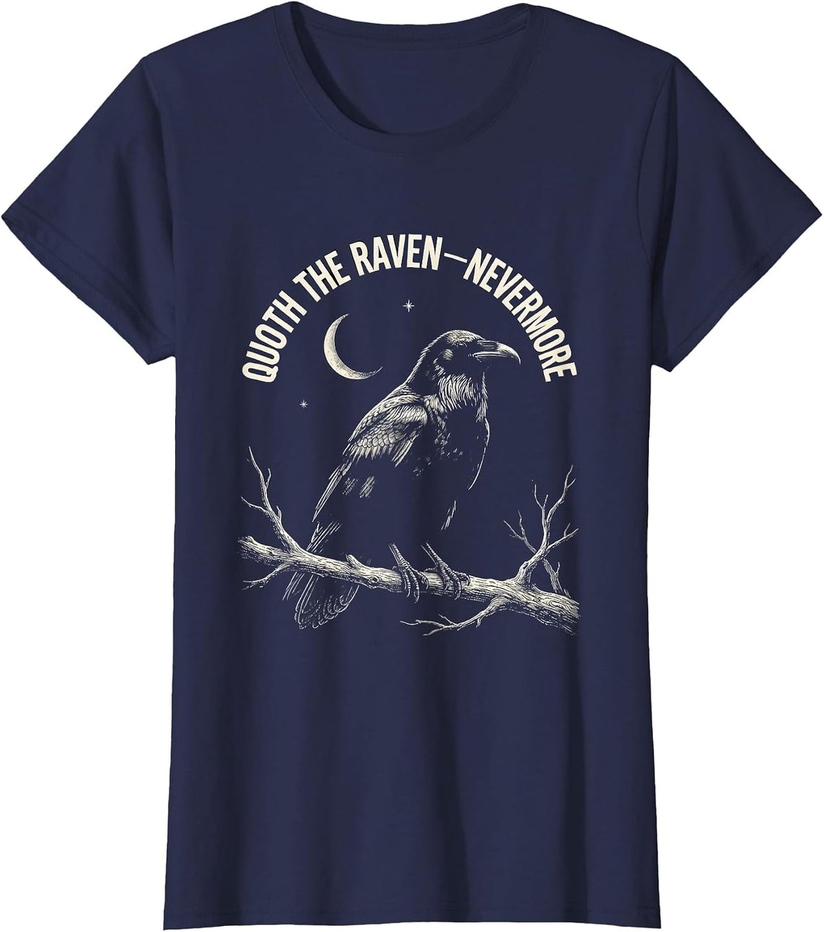 Women's Quoth The Raven Nevermore Gothic Literature Fan Edgar Allan T-Shirt - Navy Blue