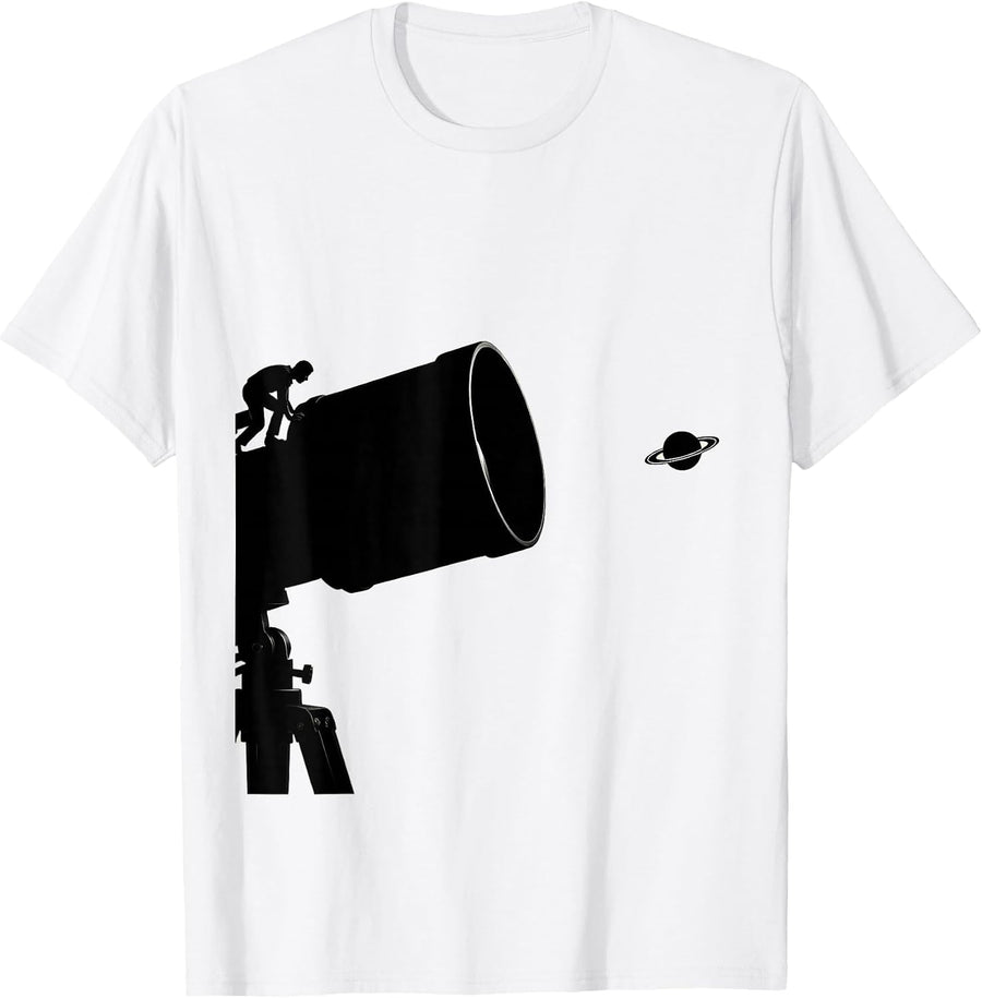 Men's Telescope And Planet Space Astronomy Enthusiast T-Shirt - White