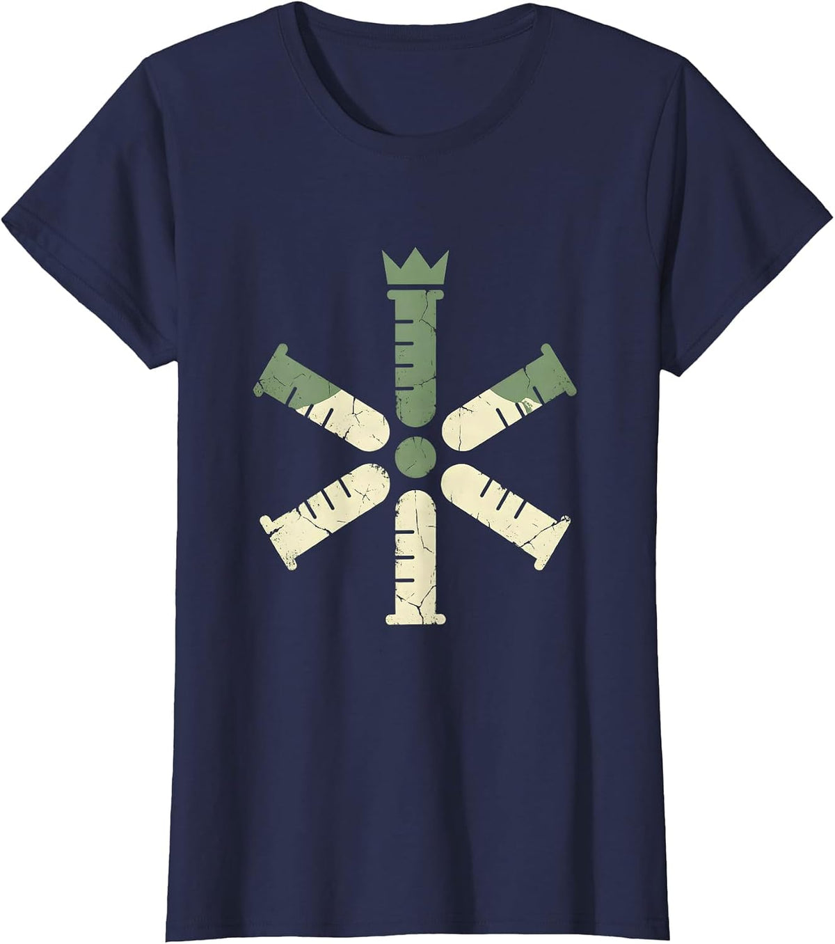 Women's Science Teacher Floral Graduated Cylinder Design T-Shirt - Navy Blue