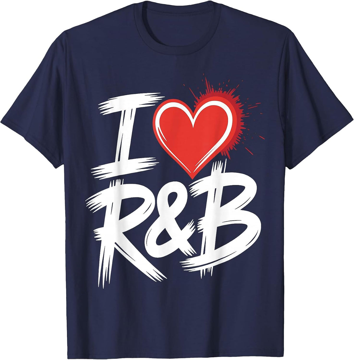 I Love R&B Bold Grunge Heart T-Shirt - Navy Blue