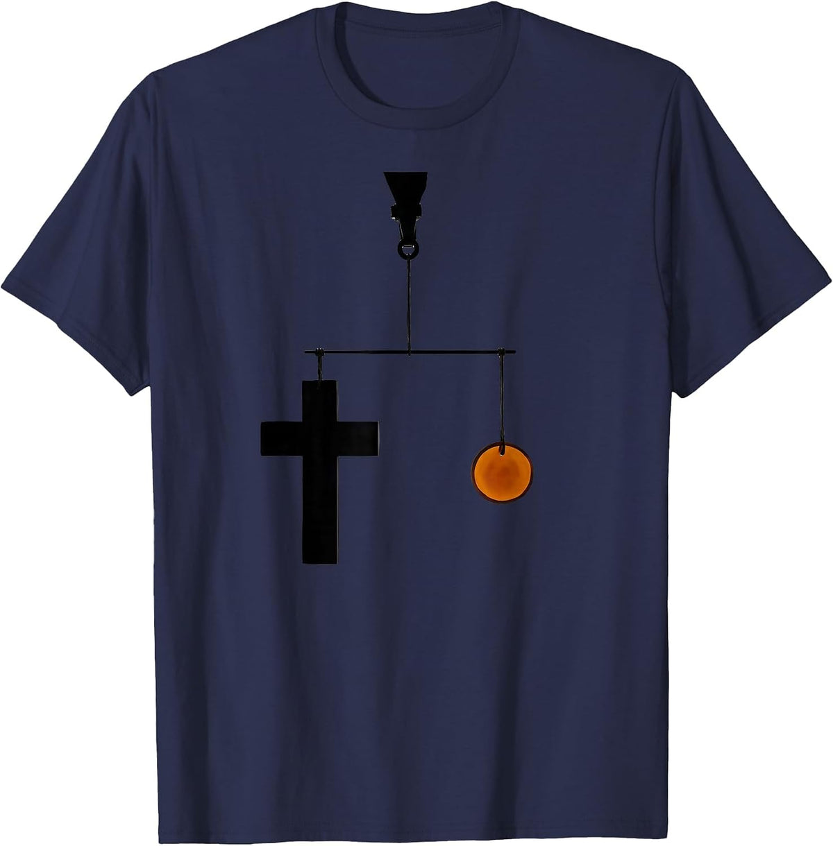 Slim Black Cross Minimalist Alt Streetwear Emo Goth T-Shirt - Navy Blue