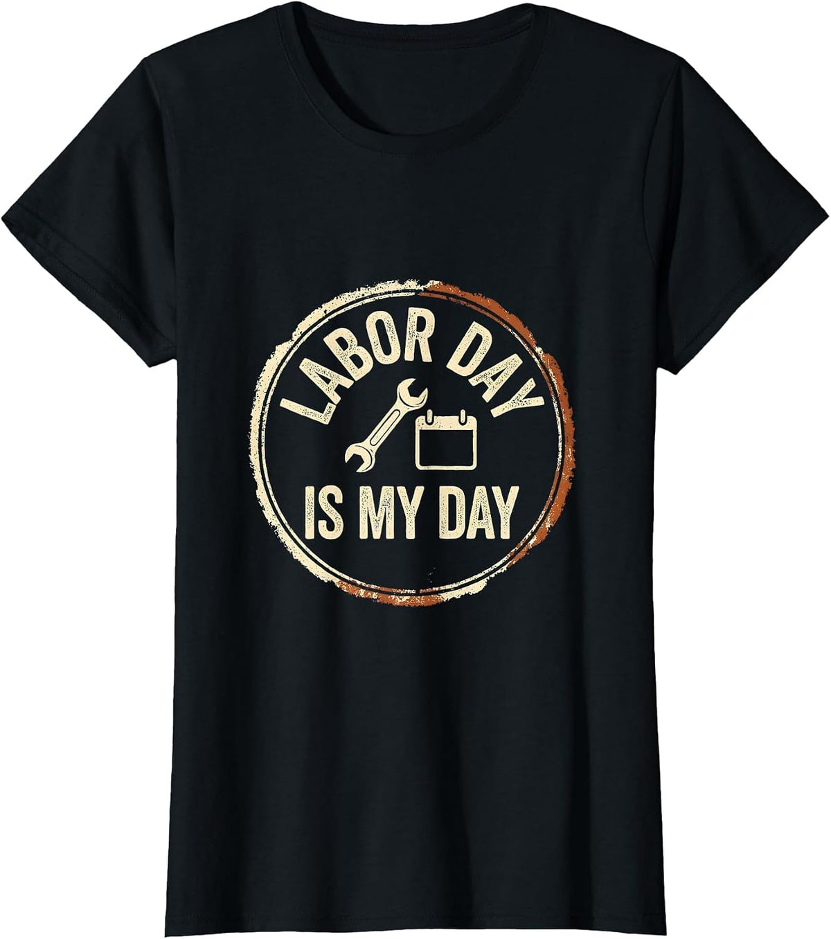 Women's Labor Day Is My Day Rubber Stamp Blue Collar Worker Humor T-Shirt - Black