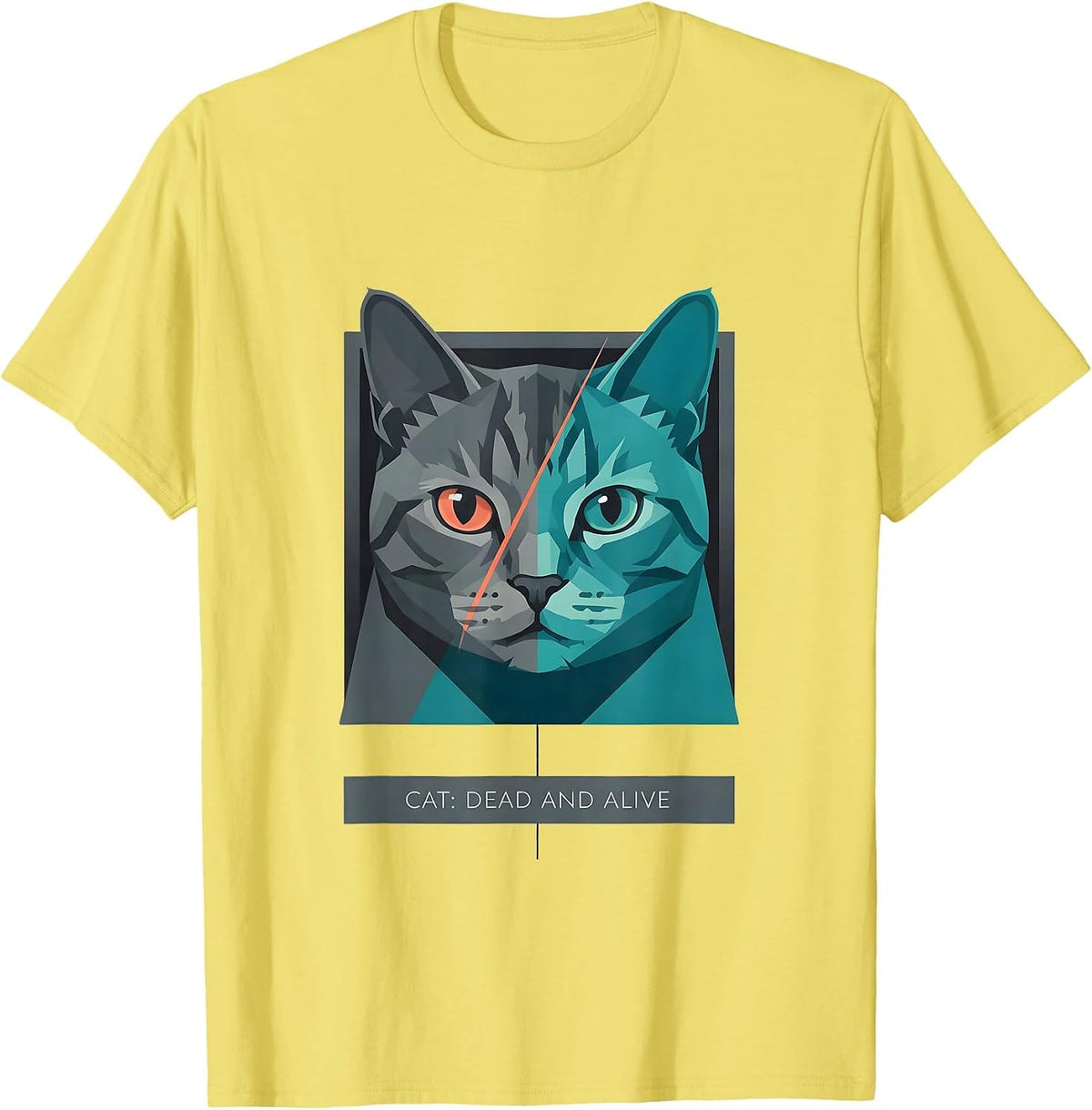 Men's Cat: Dead And Alive Funny Quantum Physics Science Student T-Shirt - Lemon Yellow