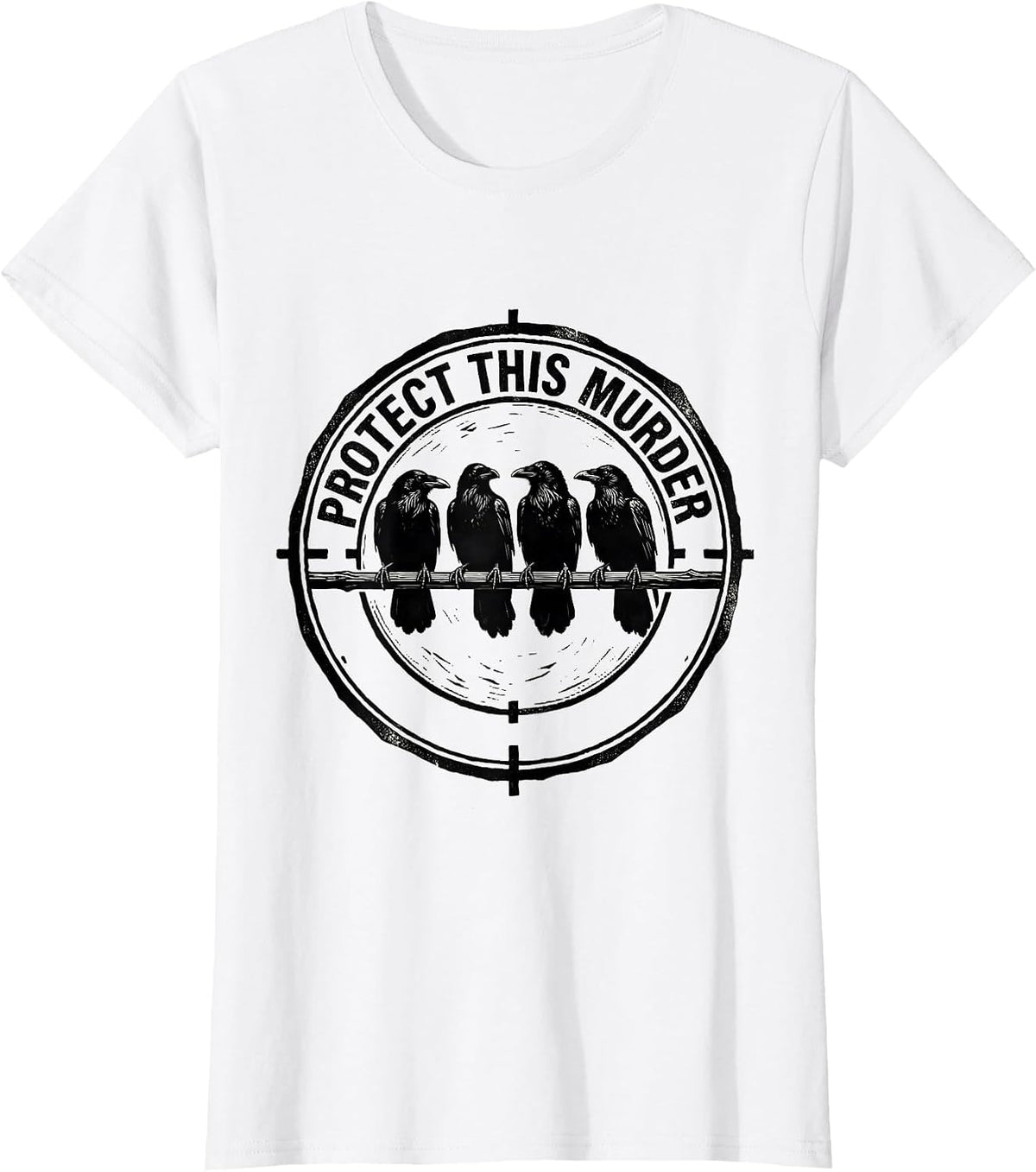Women's Protect This Murder Linocut Crow Pun Bird Lover Humor T-Shirt - White