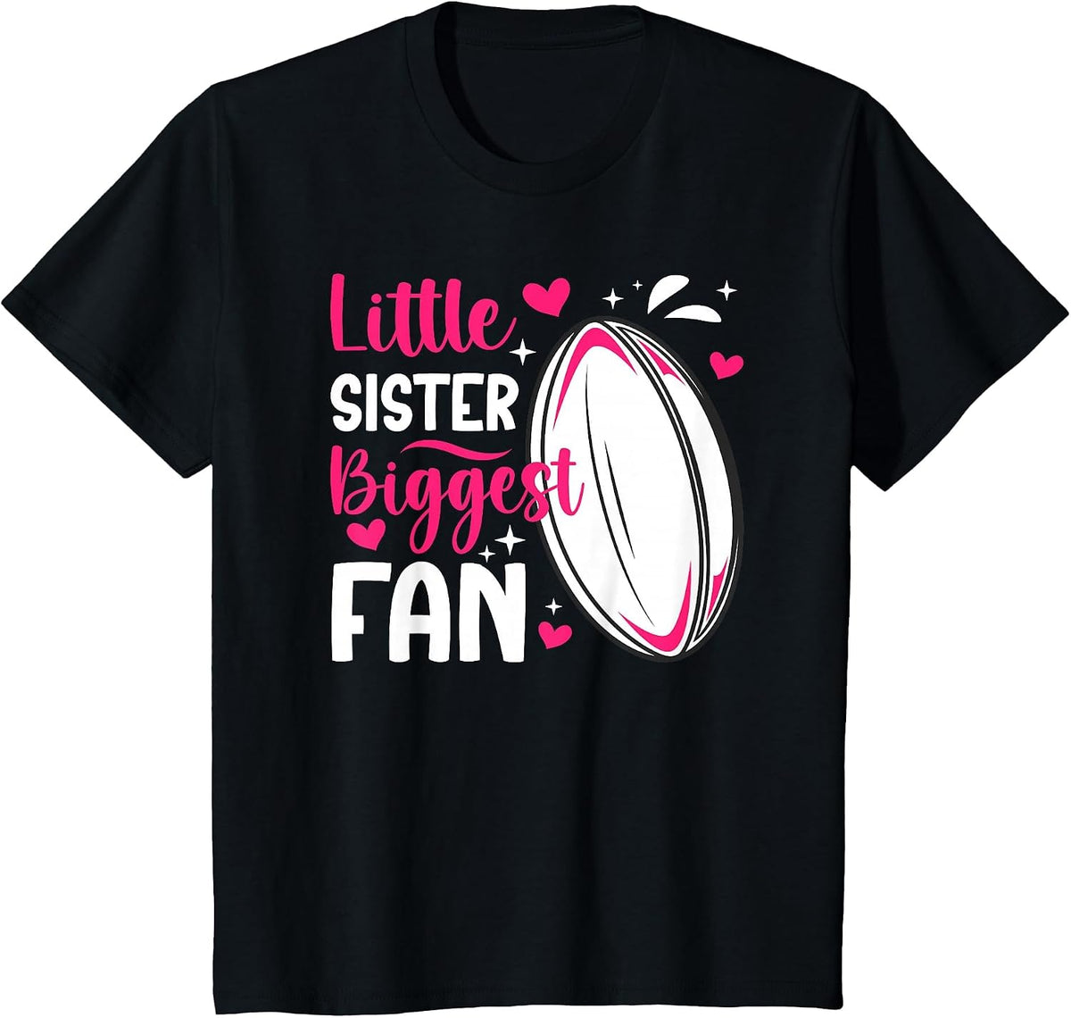 Little Sister Biggest Fan Rugby Sister of A Rugby Player Sis T-Shirt - Black