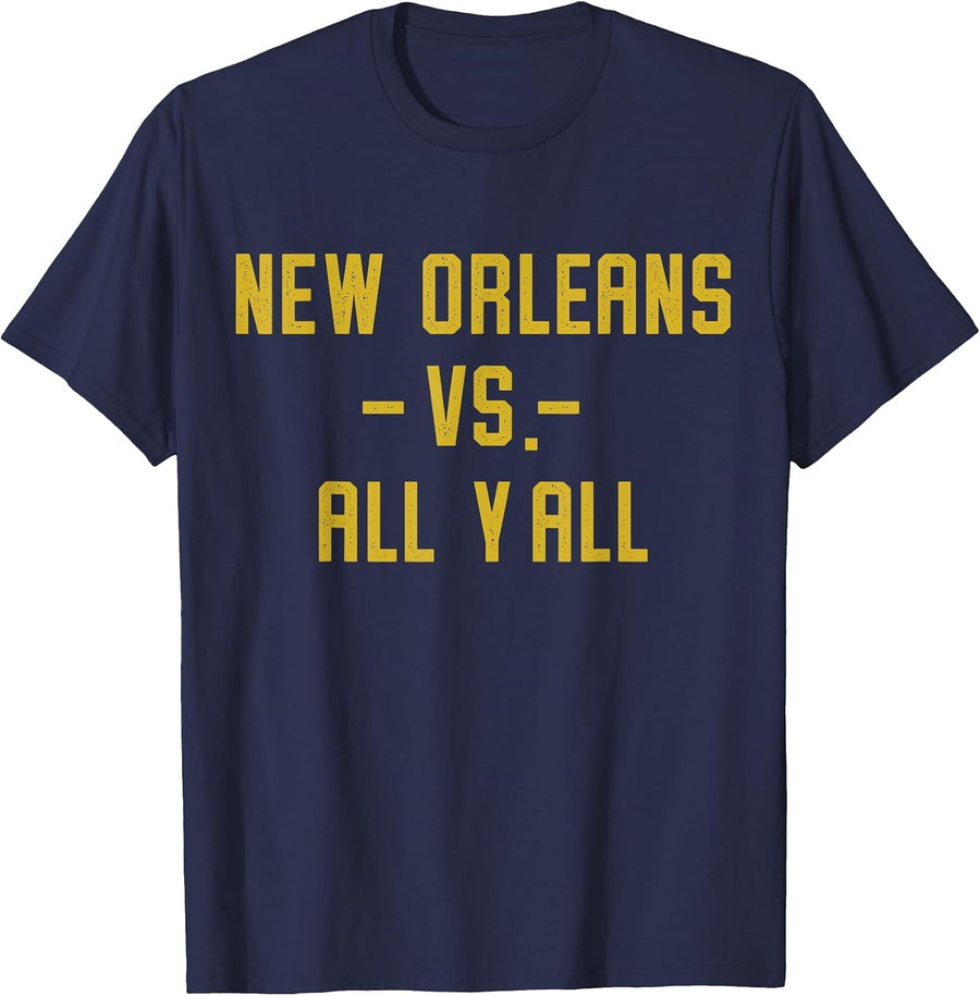 New Orleans vs All Yall for Y'all Funny Louisiana Vintage T-Shirt - Navy Blue