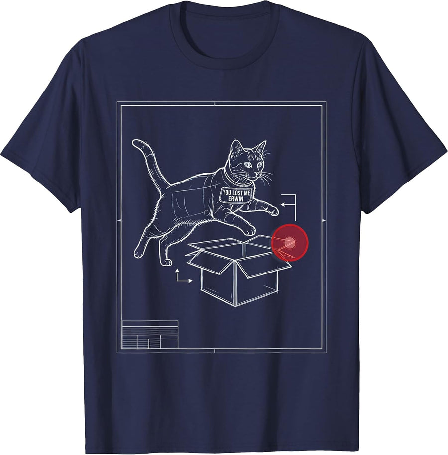 You Lost Me, Erwin Technical Blueprint Quantum Physics Humor T-Shirt - Navy Blue