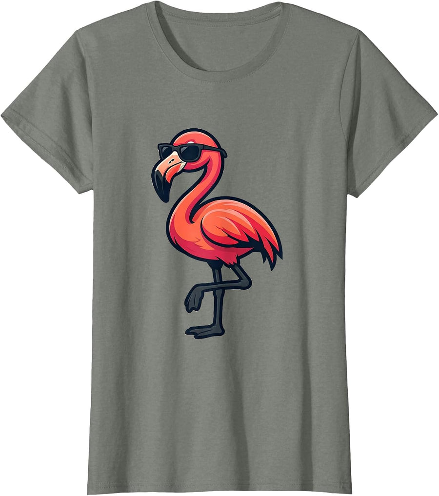 Flamingo Mascot Cool Novelty Bird Lover Gift T-Shirt, Women, Olive Heather, Small - As Pictured