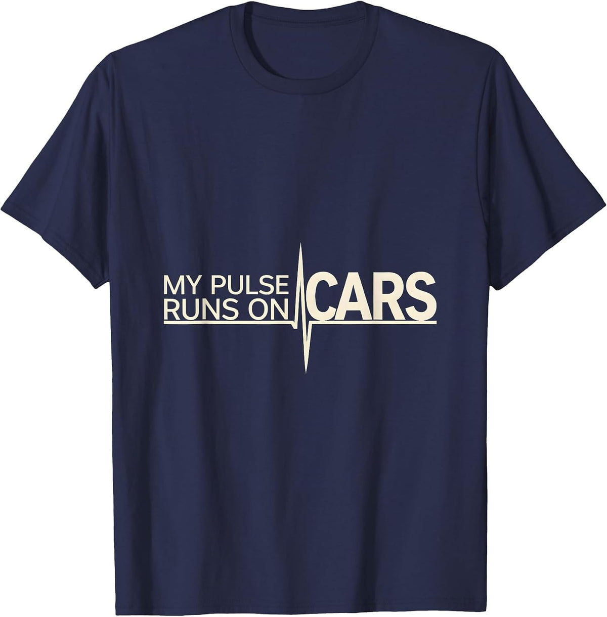 Men's My Pulse Runs On Cars Funny Car Guy Auto Mechanic Humor T-Shirt - Navy Blue