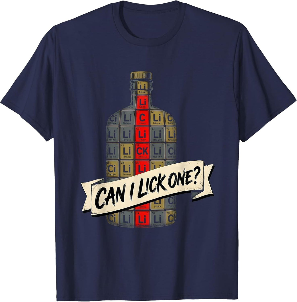 Men's Can I Lick One Funny Periodic Table Science Teacher Gift T-Shirt - Navy Blue