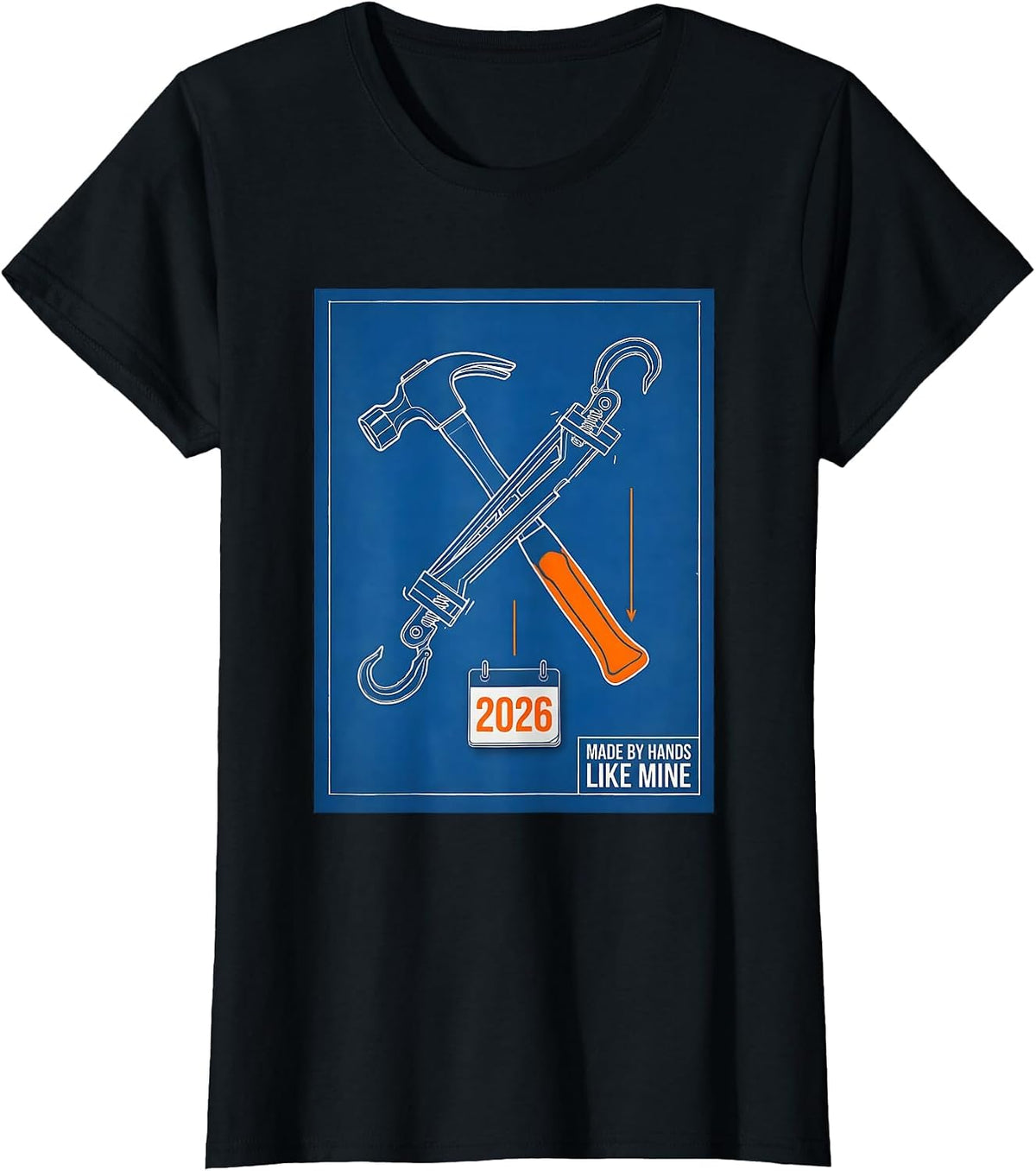 Women's Made By Hands Like Mine Technical Blueprint Blue Collar T-Shirt - Black