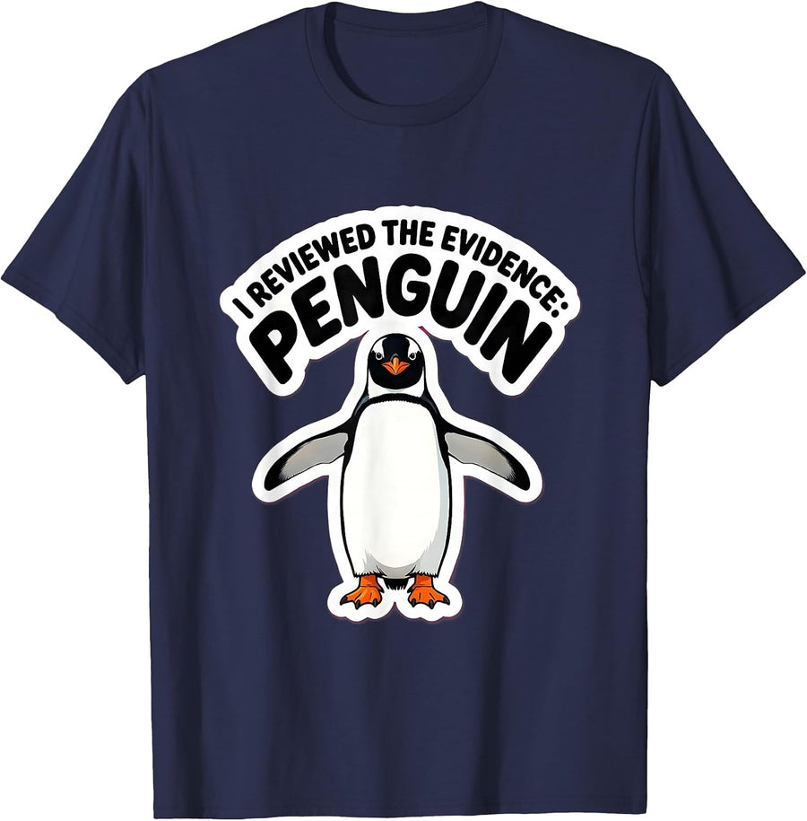 I Reviewed The Evidence: Penguin Funny Penguin Lover Gift T-Shirt - Navy Blue