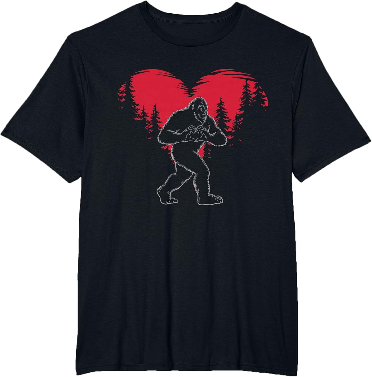 Funny Bigfoot in Love Heart Happy Valentine's Day T-Shirt - Black