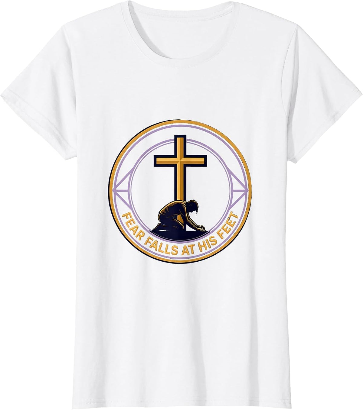 Women's Fear Falls at His Feet Faith Over Fear Design T-Shirt - White