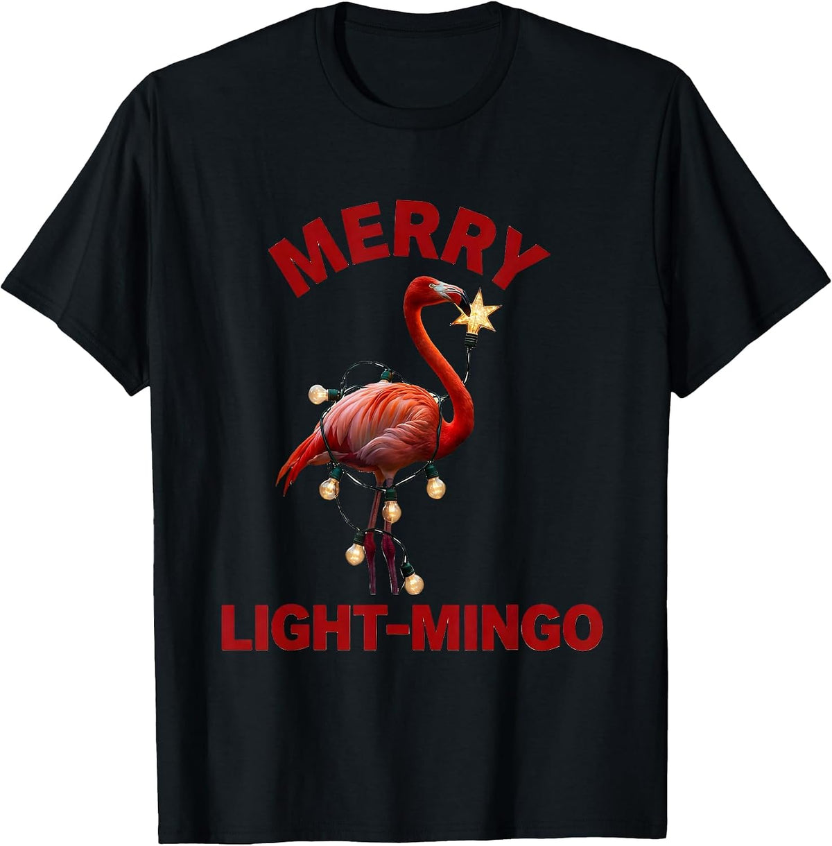 Men's Merry Light-Mingo Funny Flamingo Cactus Christmas in July T-Shirt - Black