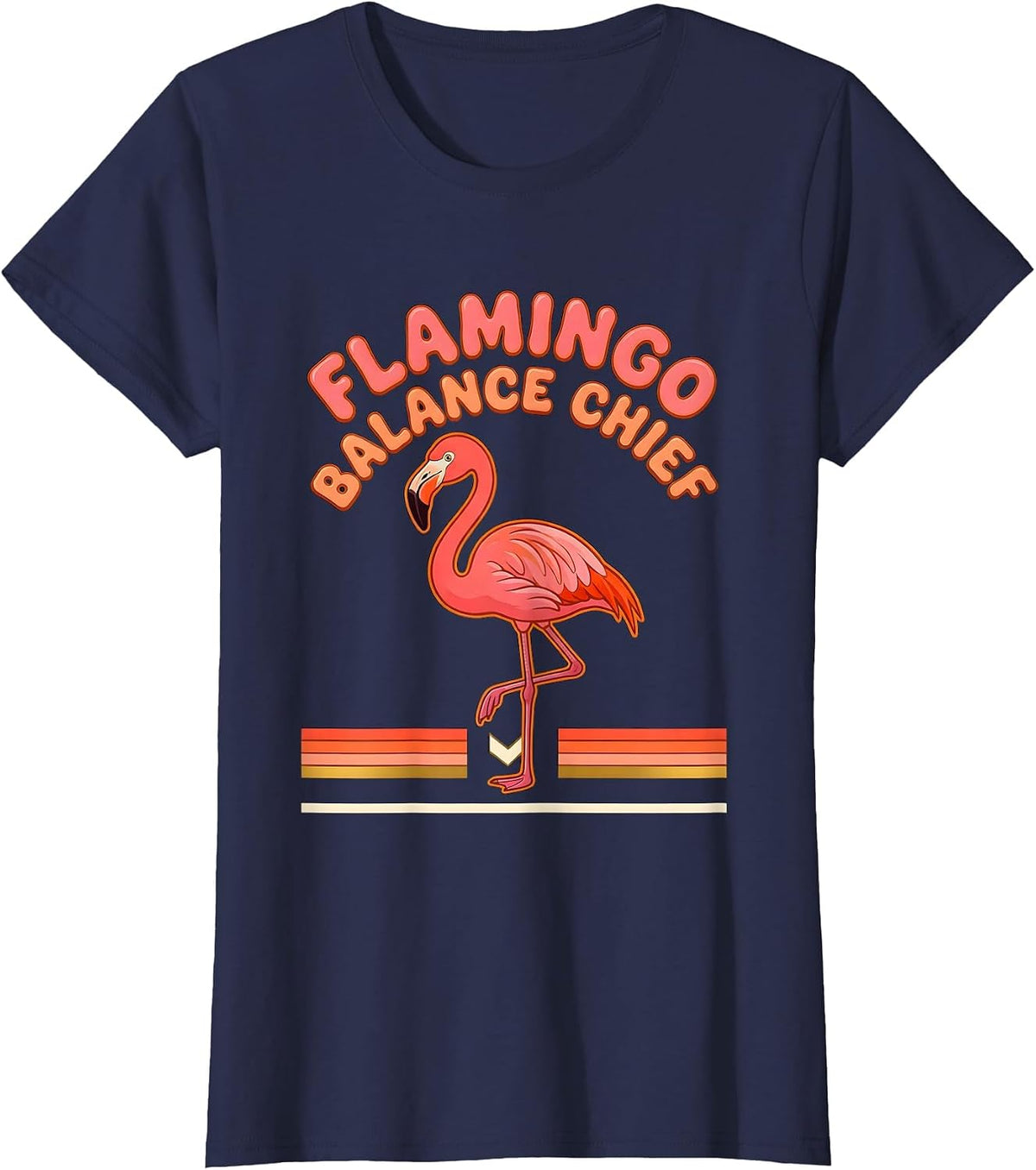 Women's Flamingo Balance Chief Retro 70s Funny Flamingo Novelty T-Shirt - Navy Blue