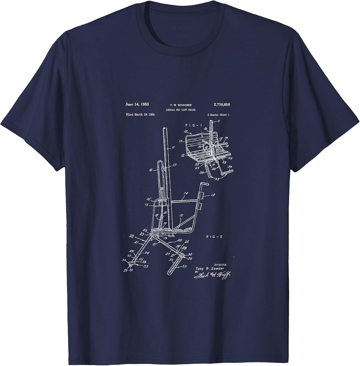 Schematic of Ski Lift Chair T-Shirt - Navy Blue