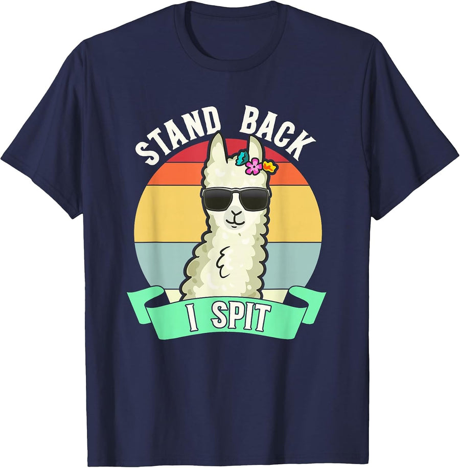 Funny Llama Lover Stand Back I Spit Cute Llamas Spitting Pet T-Shirt - Navy Blue