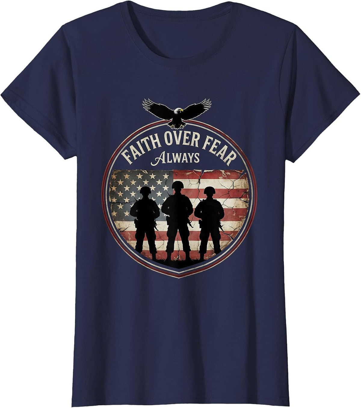 Women's Faith Over Fear Always Freedom Graphic Design T-Shirt - Navy Blue