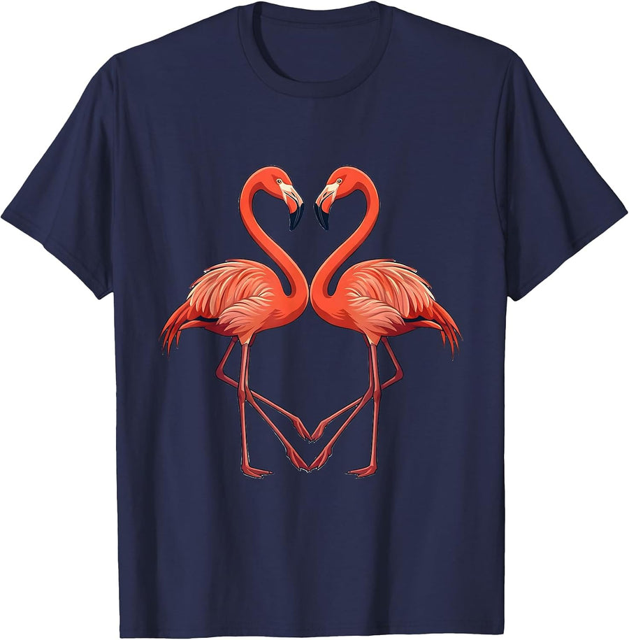 Flamingo Heart Love Romantic Illustration T-Shirt - Navy Blue