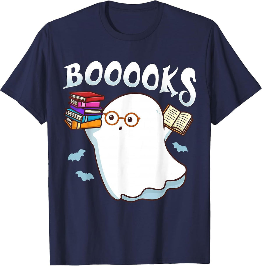 Halloween Books Librarian English Teacher Reader Reading T-Shirt - Navy Blue