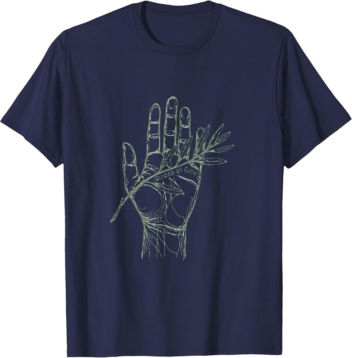 Guided by Faith Faith Over Fear Inspirational Design T-Shirt - Navy Blue