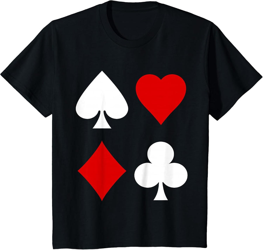 Playing Card Diamonds Spades Clubs Hearts Symbol Poker Rummy T-Shirt - Black