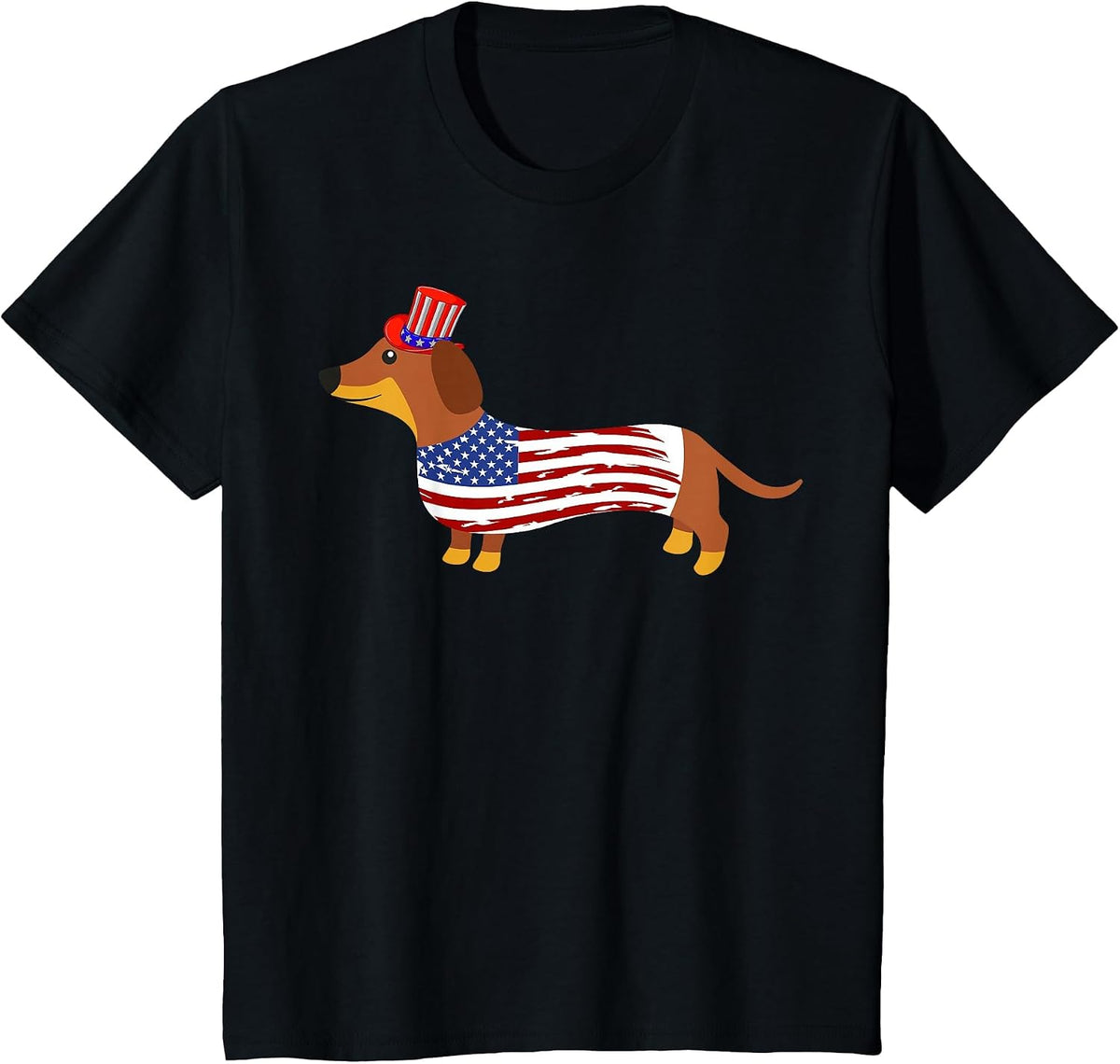 Dachshund 4th of July - American Flag Dachshund T-Shirt - Black