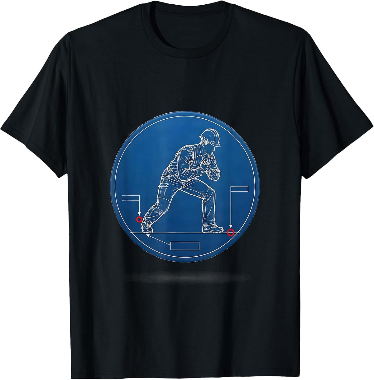Men's Lineman Technical Blueprint Football Fan Deadpan Humor T-Shirt - Black