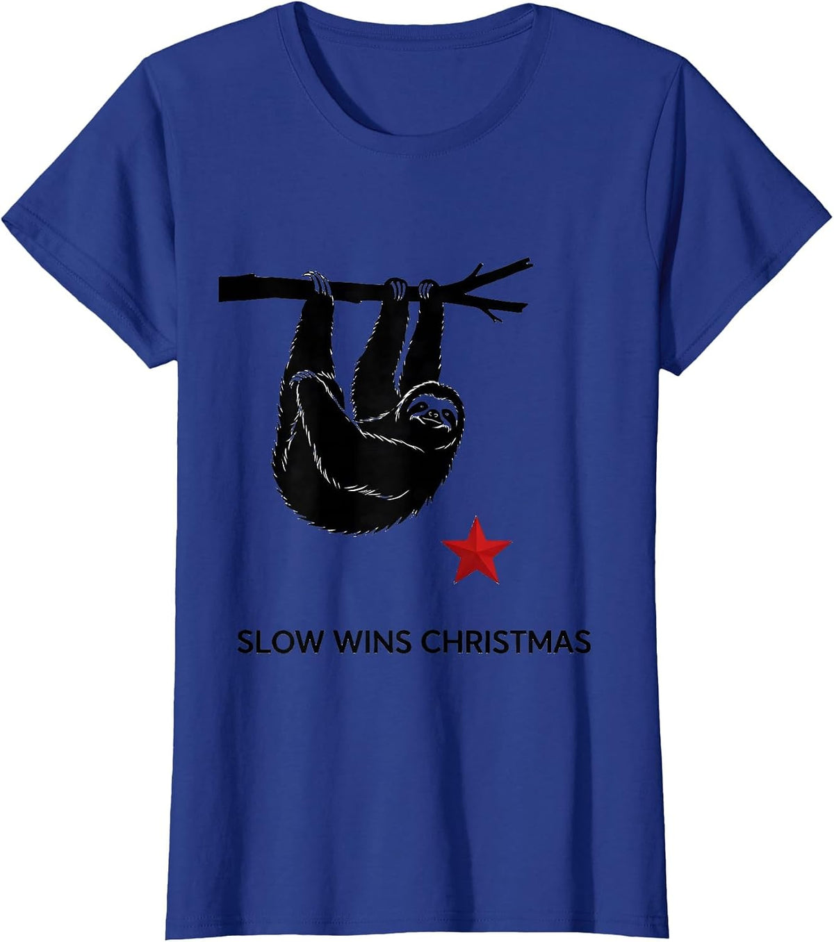 Women's Slow Wins Christmas Funny Sloth Lover Holiday Humor T-Shirt - Royal Blue