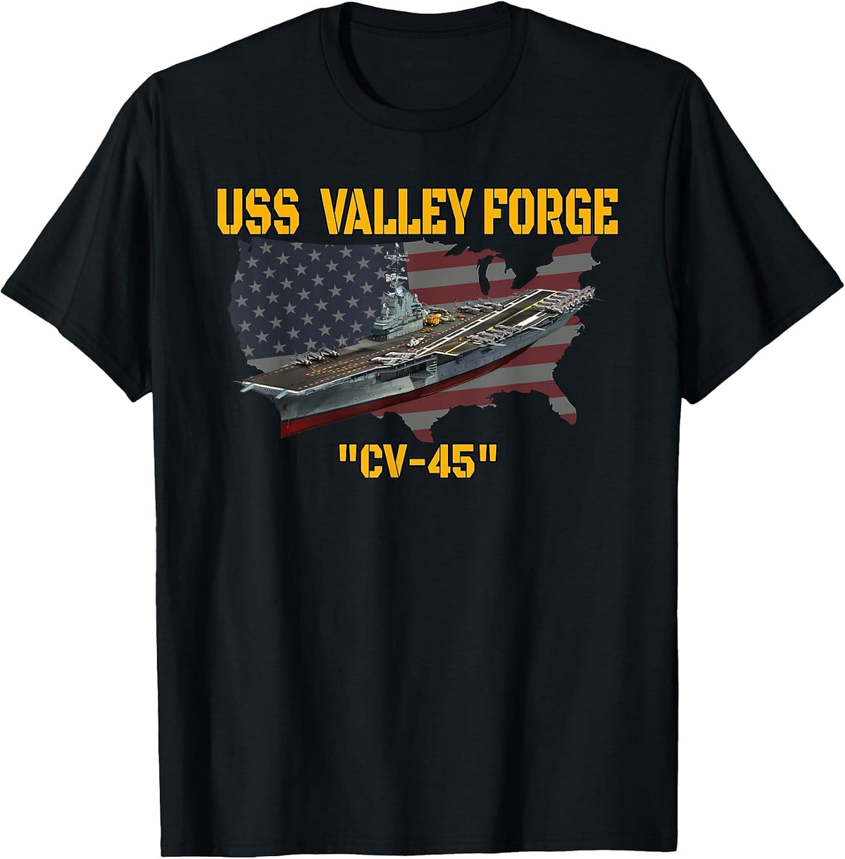 Aircraft Carrier USS Valley Forge CV-45 Veterans Day Fathers T-Shirt - Black