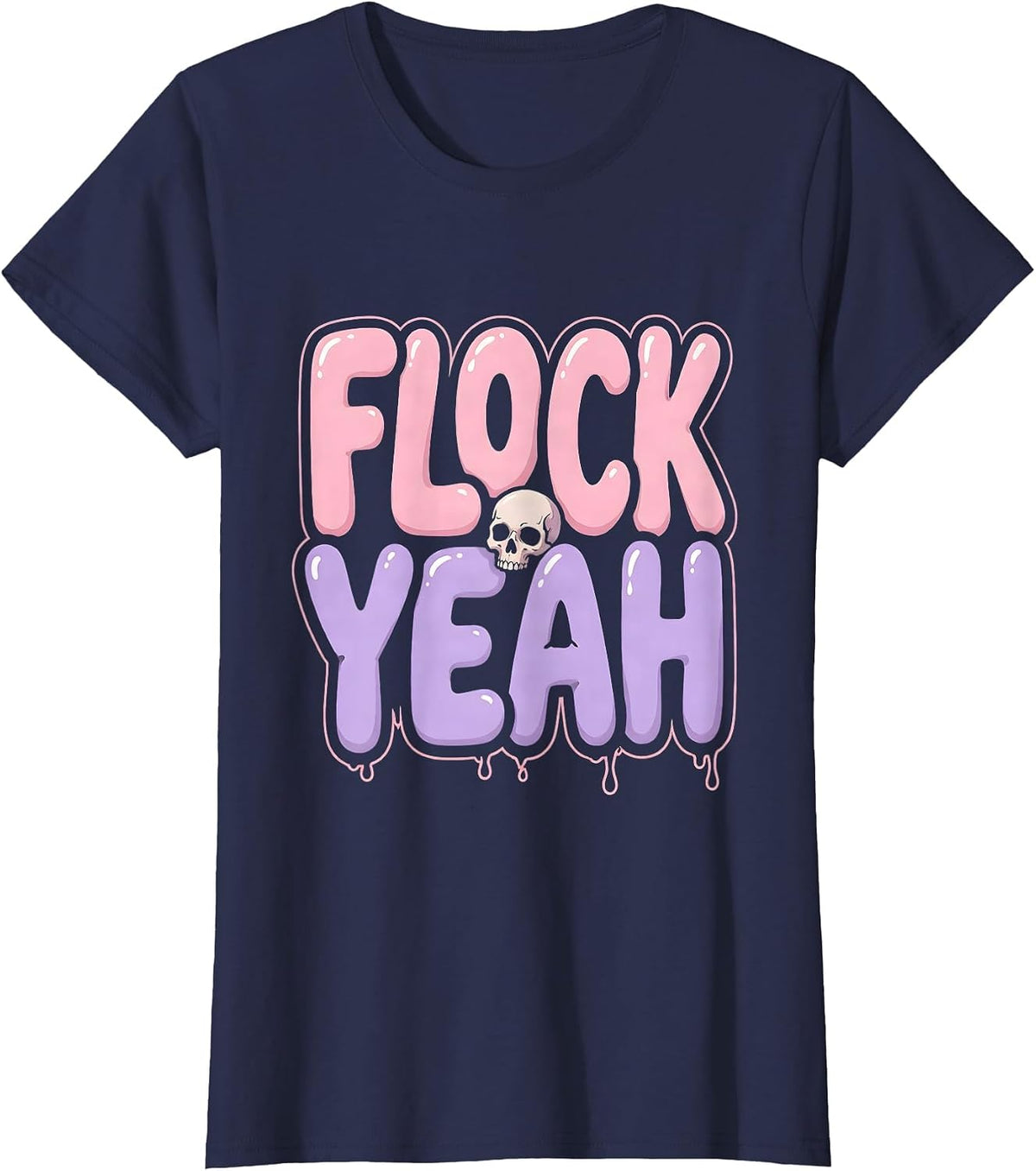 Women's Flock Yeah Flamingo Lover Design T-Shirt - Navy Blue