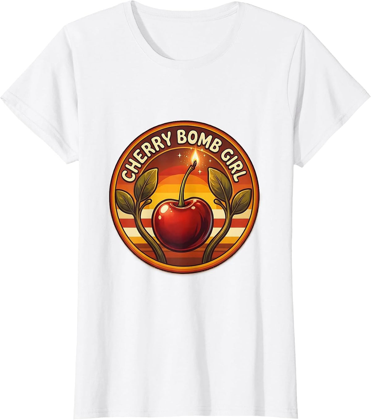 Cherry Bomb Girl Bold Graphic Design T-Shirt - White
