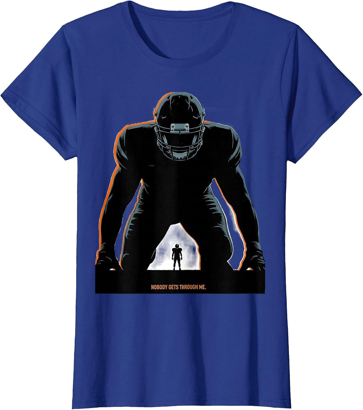 Women's Nobody Gets Through Me Funny Football Lineman Offensive T-Shirt - Royal Blue