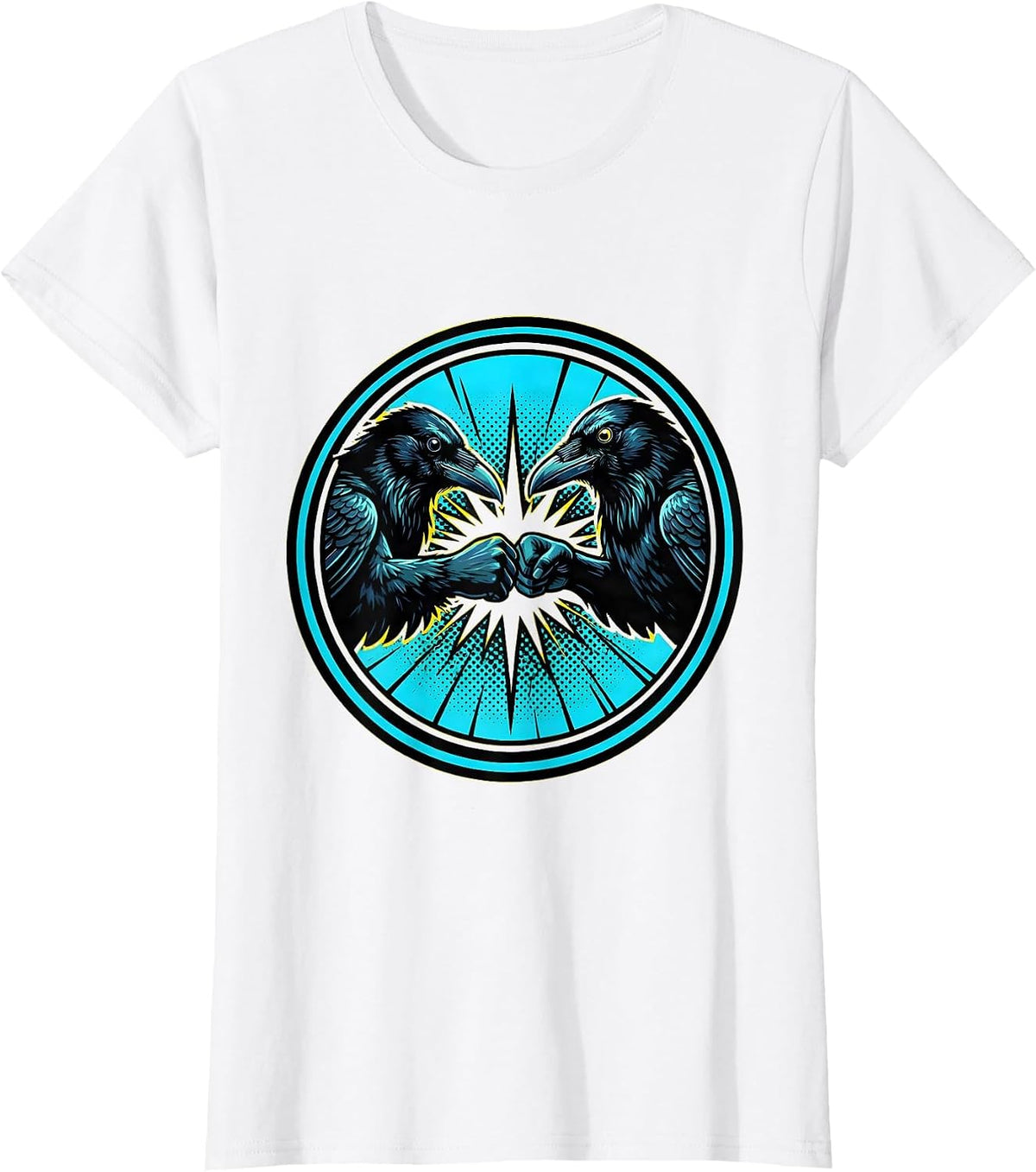 Crow Fist Bump Duo Cool Bird Illustration T-Shirt - White