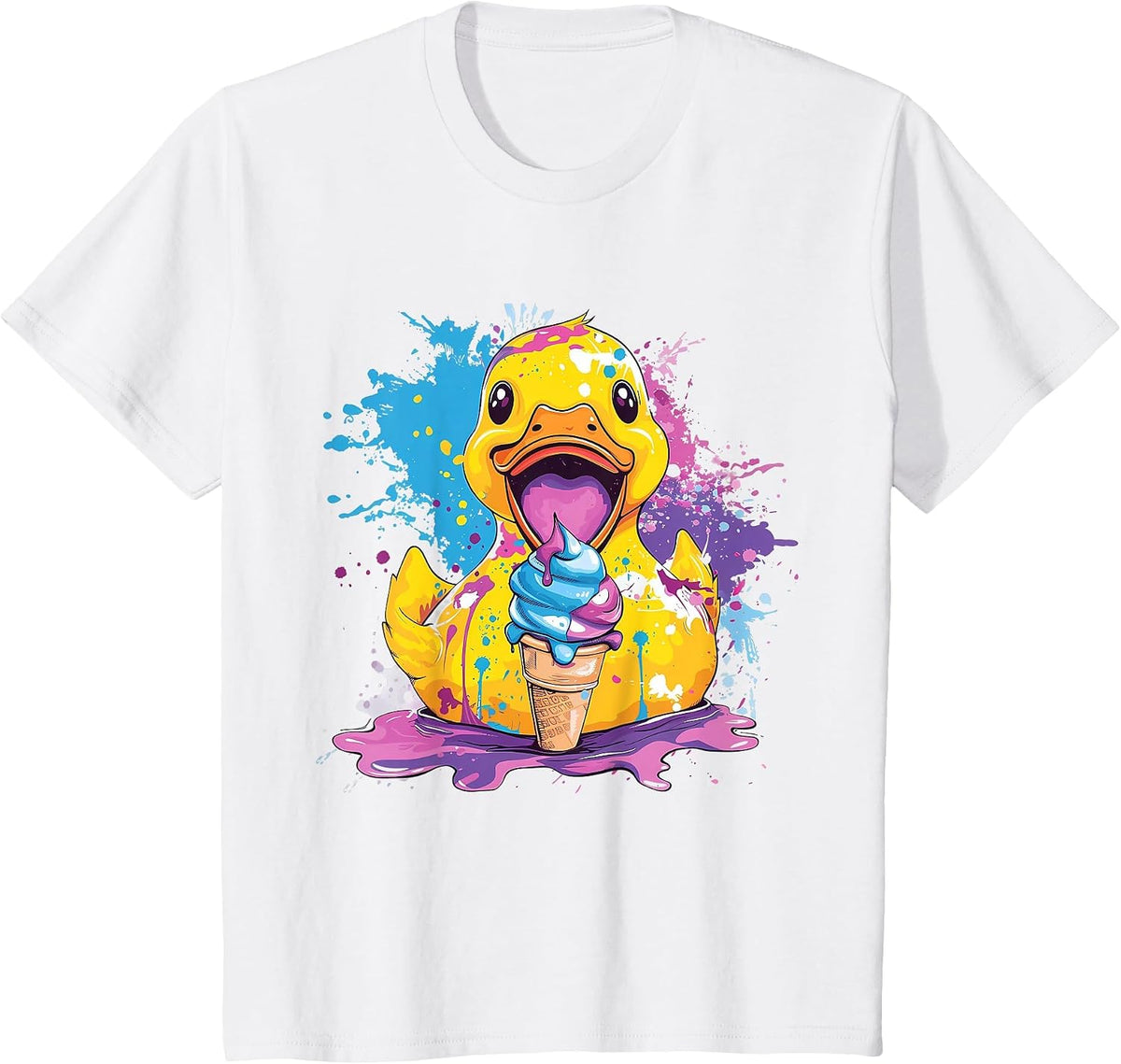 Rubber Duckie Rubber Duck Ice Cream Lover Watercolor Drawing T-Shirt - White