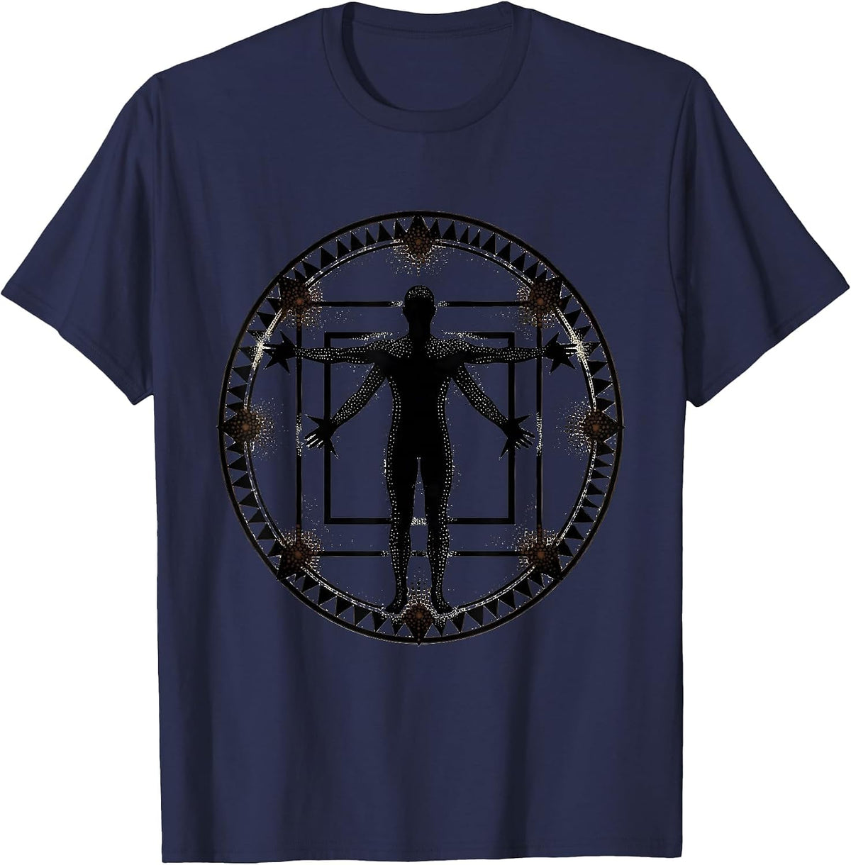 Men's Vitruvian Man Geometric Circle Renaissance Art T-Shirt - Navy Blue