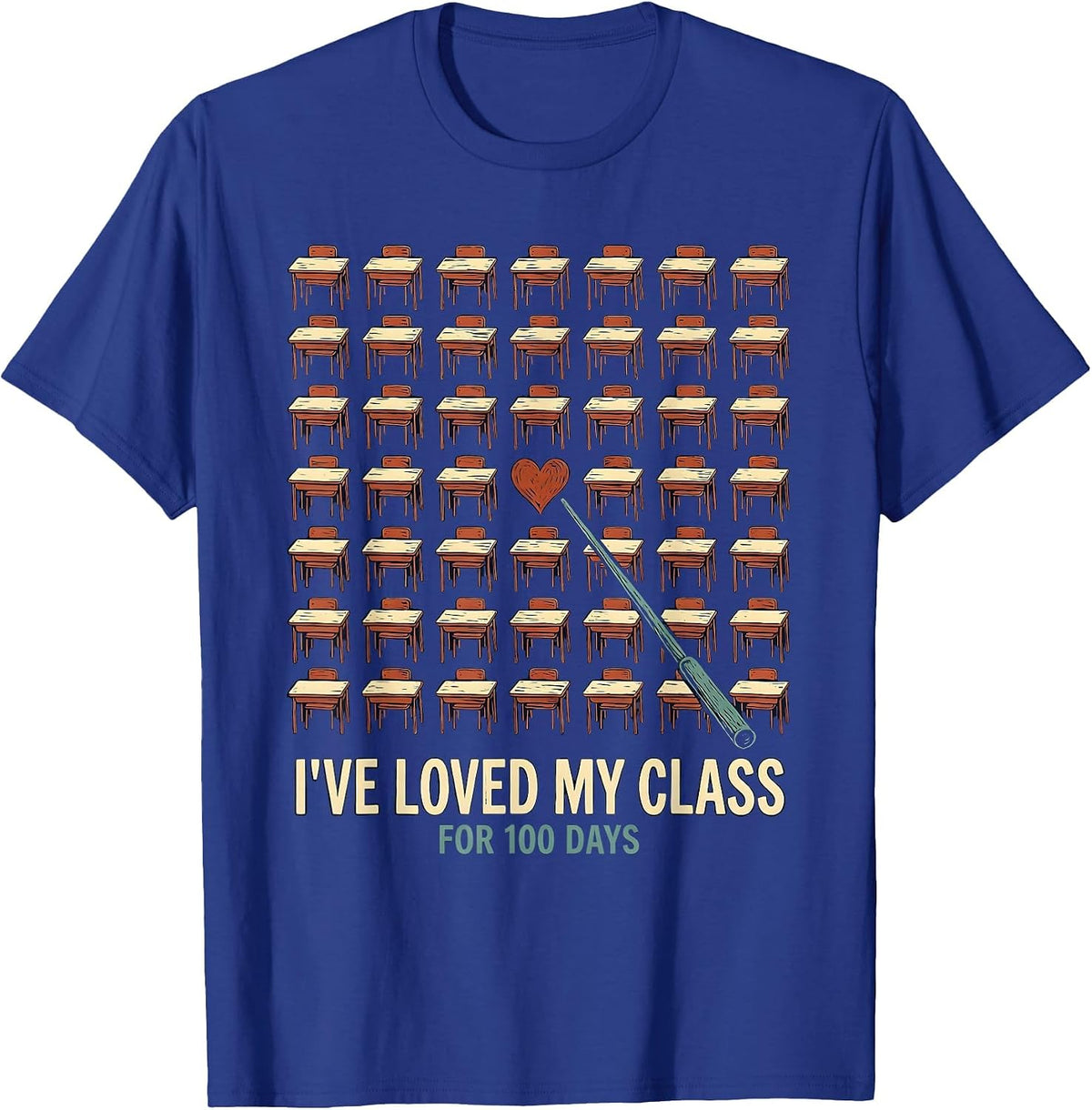 I've Loved My Class For 100 Days Linocut Teacher T-Shirt - Royal Blue