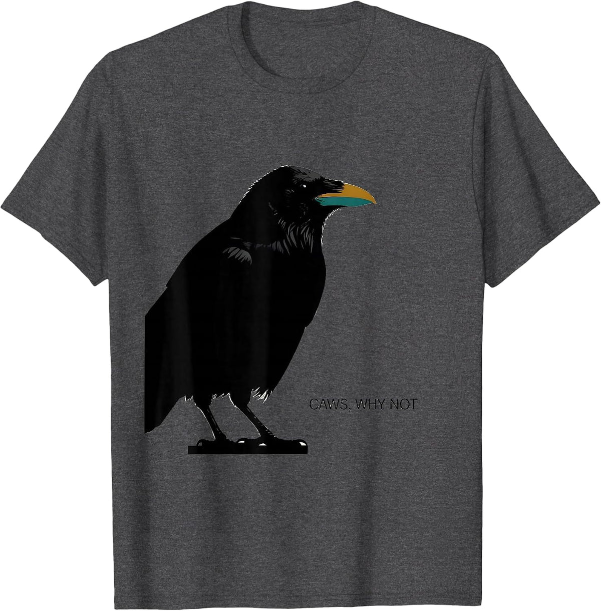 Men's Caws Why Not Midcentury Modern Crow Lover Humor T-Shirt - Dark Heather Grey