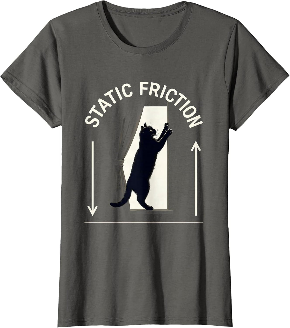 Women's Static Friction Funny Cat Physics Science Teacher Gift T-Shirt - Asphalt Grey