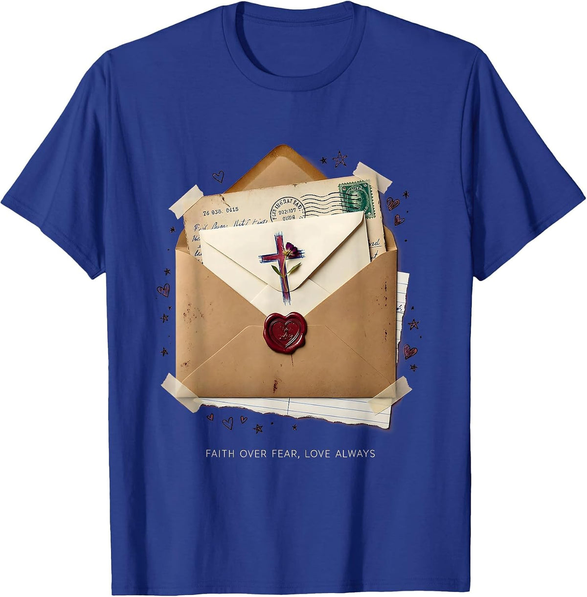 Men's Faith Over Fear Love Always Inspirational Design T-Shirt - Royal Blue