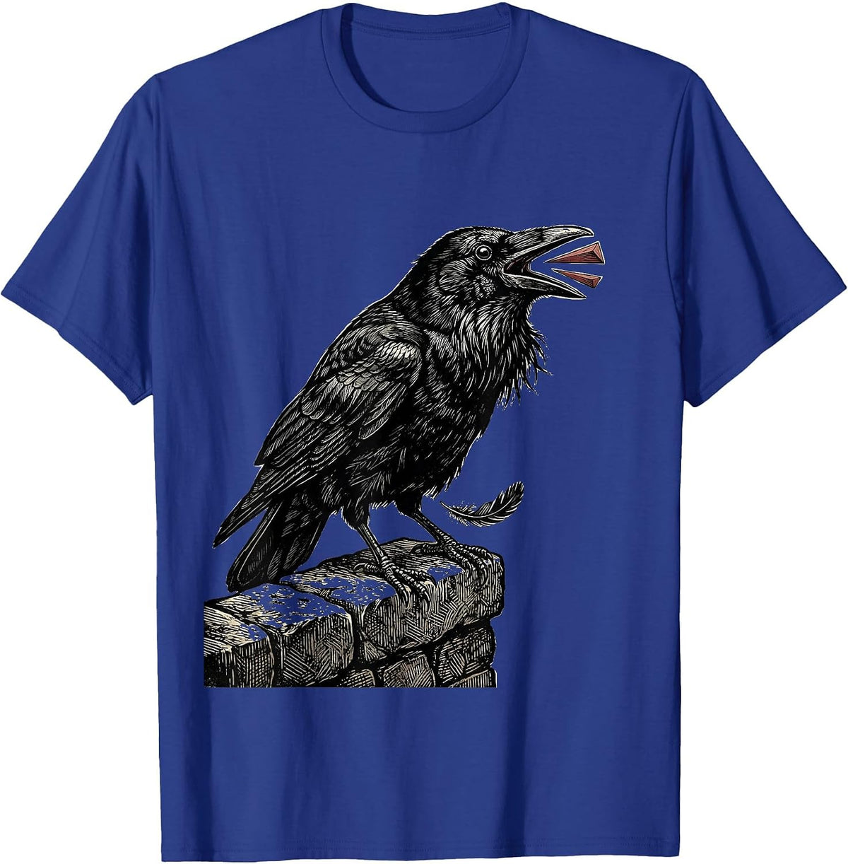 Crow on Stone Marker Woodcut Engraving Dark Humor T-Shirt - Royal Blue