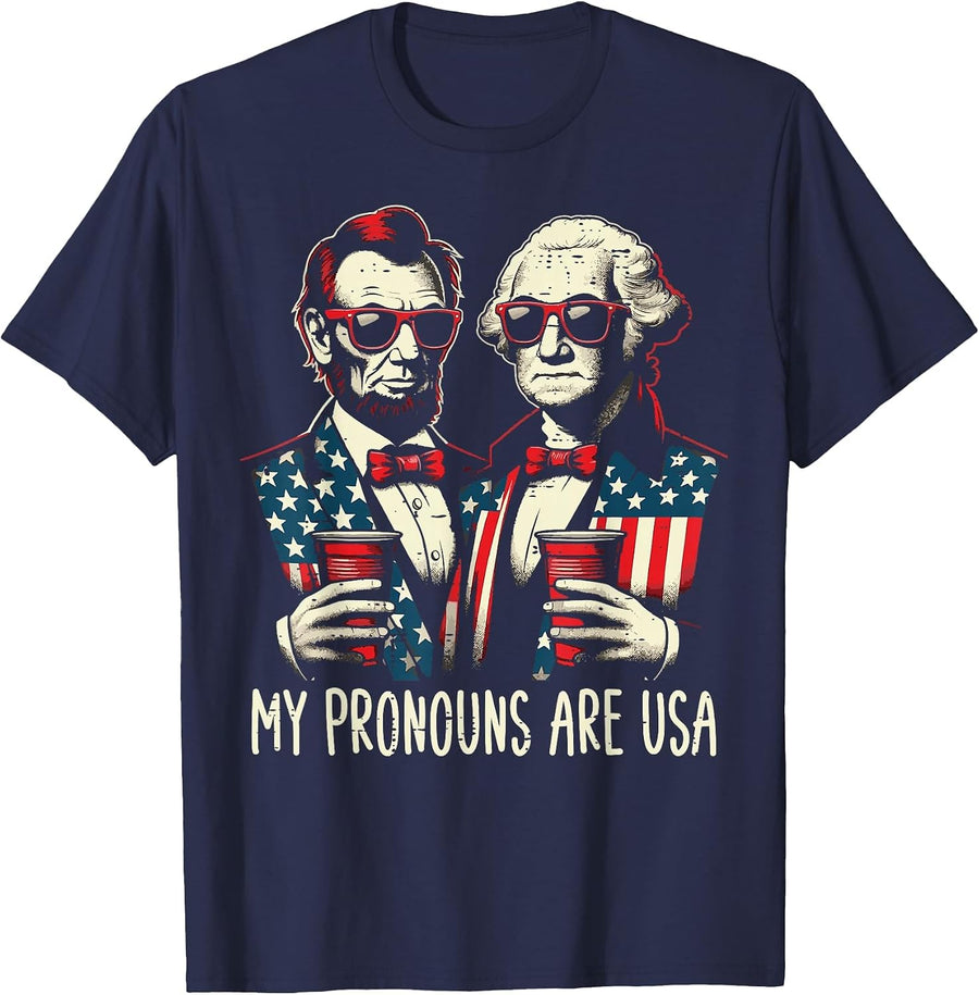 4th of July Lincoln Washington Funny American Men Women Kids T-Shirt - Navy Blue